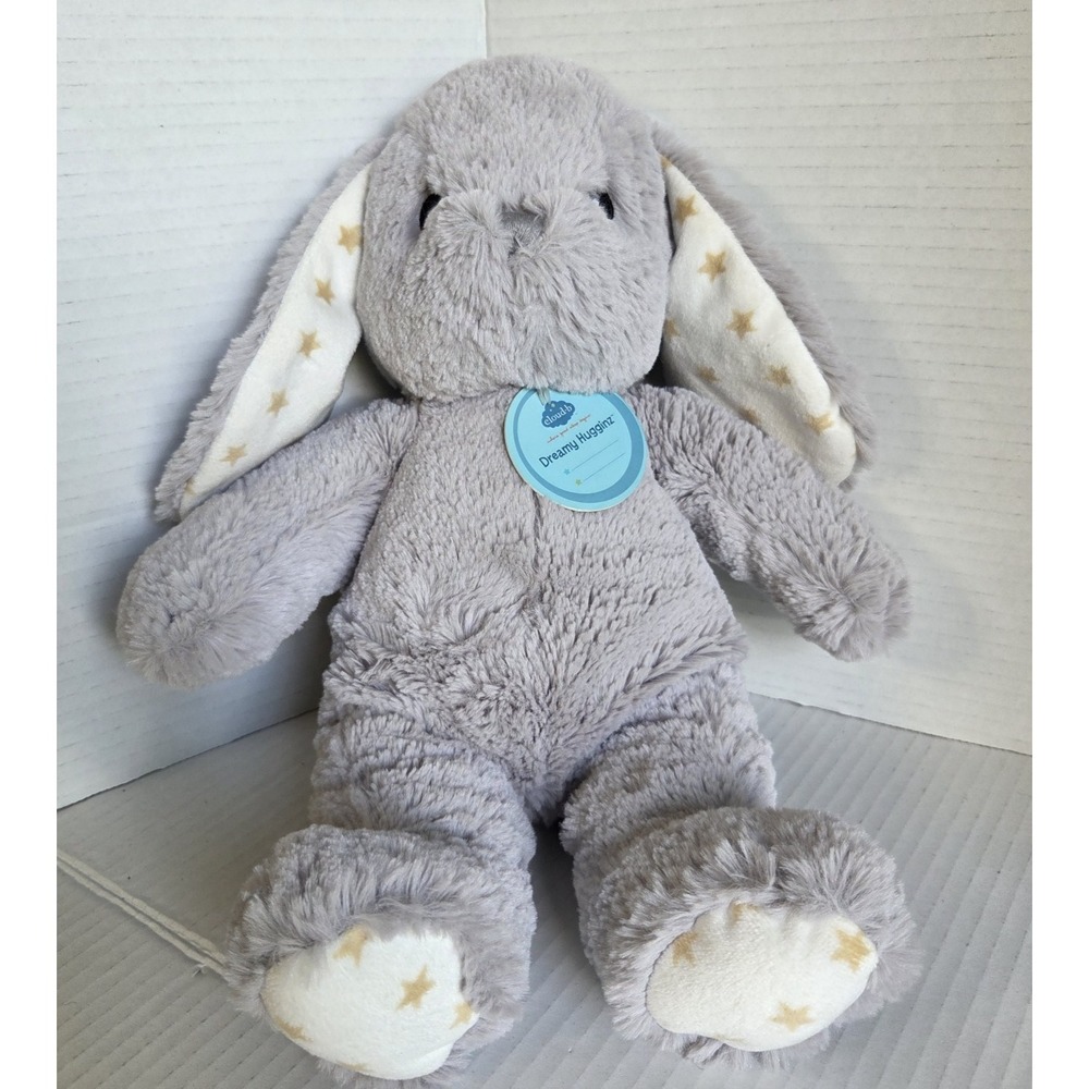 Cloud B Dreamy Hugginz Gray Bunny Rabbit Gold Star Stuffed Animal Plush Toy 15"